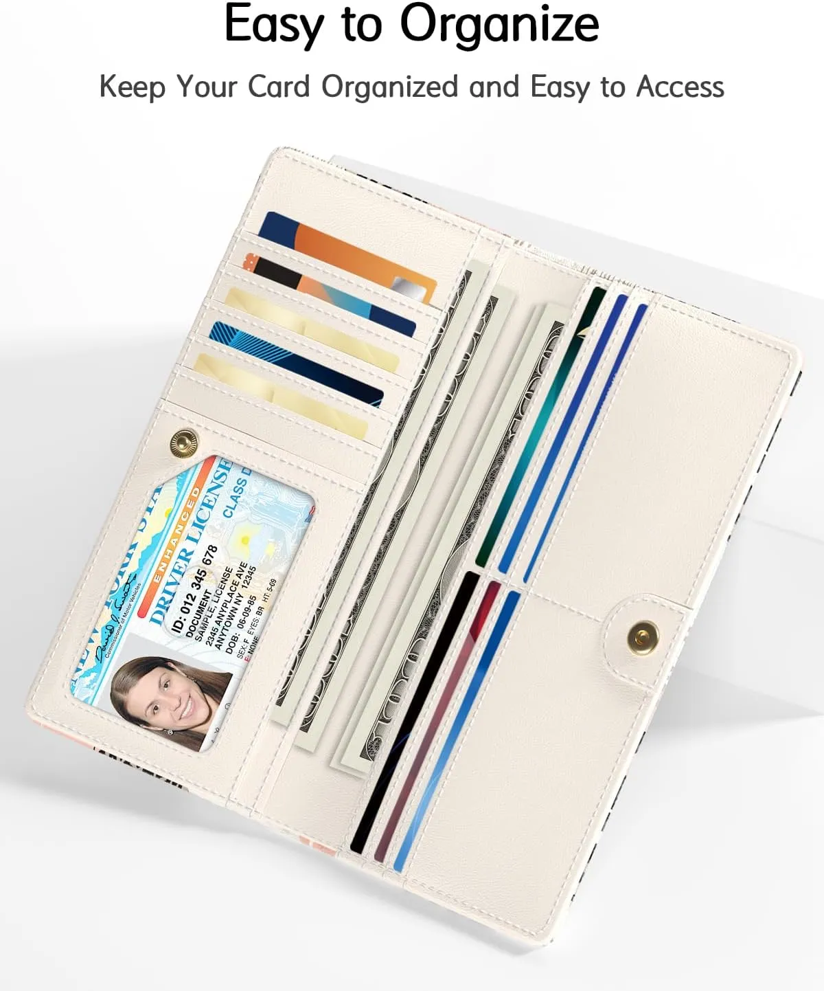 Nipichsha Womens Wallet, RFID Slim Wallets for Women, Thin Ladies Credit Card Holder Purse, Cute Leather Bifold Clutch Billfold with 11 Card Slots & ID Window, Boho Leopard Print