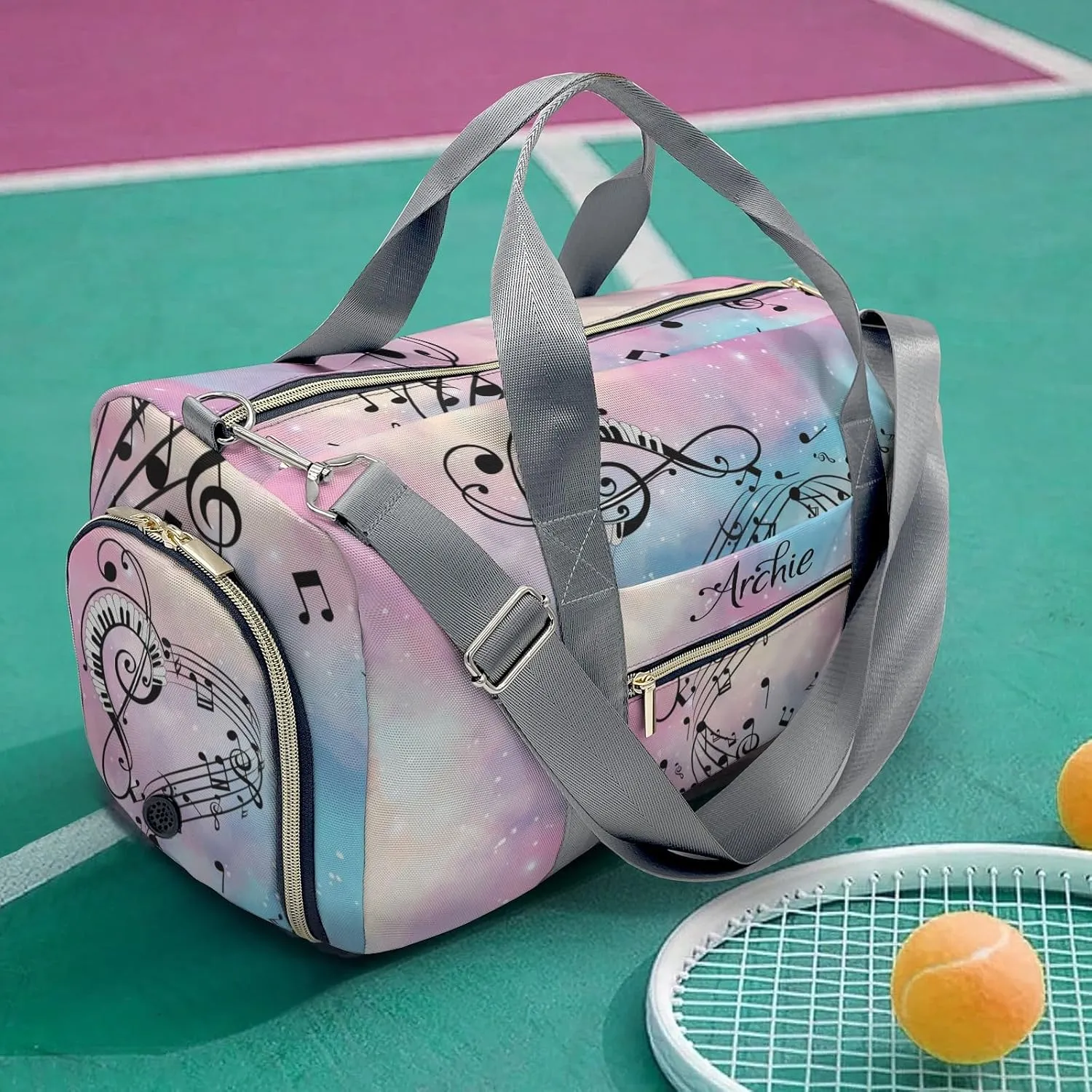 Personalized Duffel Bag Music Notes Galaxy Customized Multi-Function Travel Bag Gym Sports Bag Dance Bag Women Men Carry On Weekend Bags