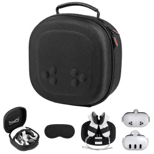 Portable Mini Carrying Case for Meta Quest 3S/Quest 3/Vision Pro, Hard Travel Case Compatible with Original Head Strap, Controllers and Accessories, Hard Shell Bag for Effective Protection, Black