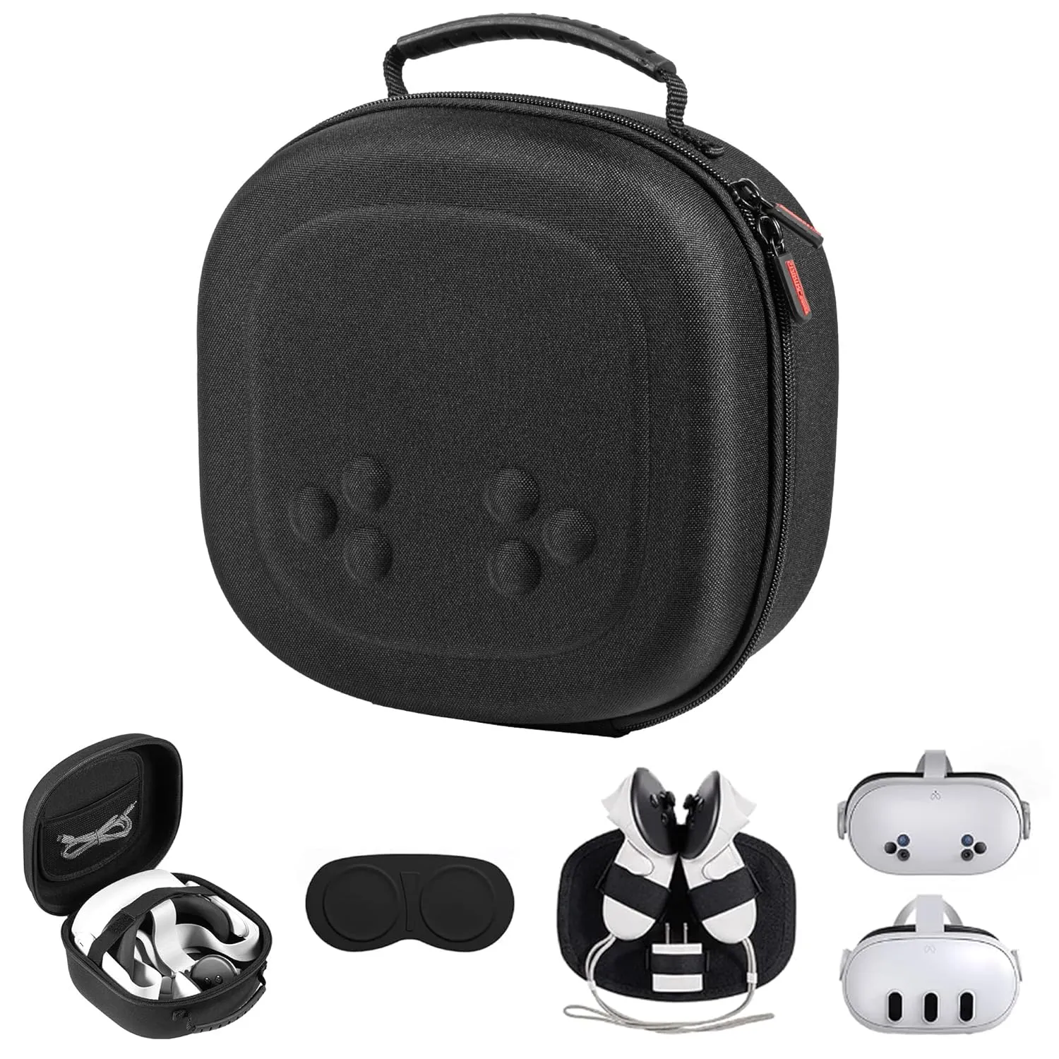 Portable Mini Carrying Case for Meta Quest 3S/Quest 3/Vision Pro, Hard Travel Case Compatible with Original Head Strap, Controllers and Accessories, Hard Shell Bag for Effective Protection, Black