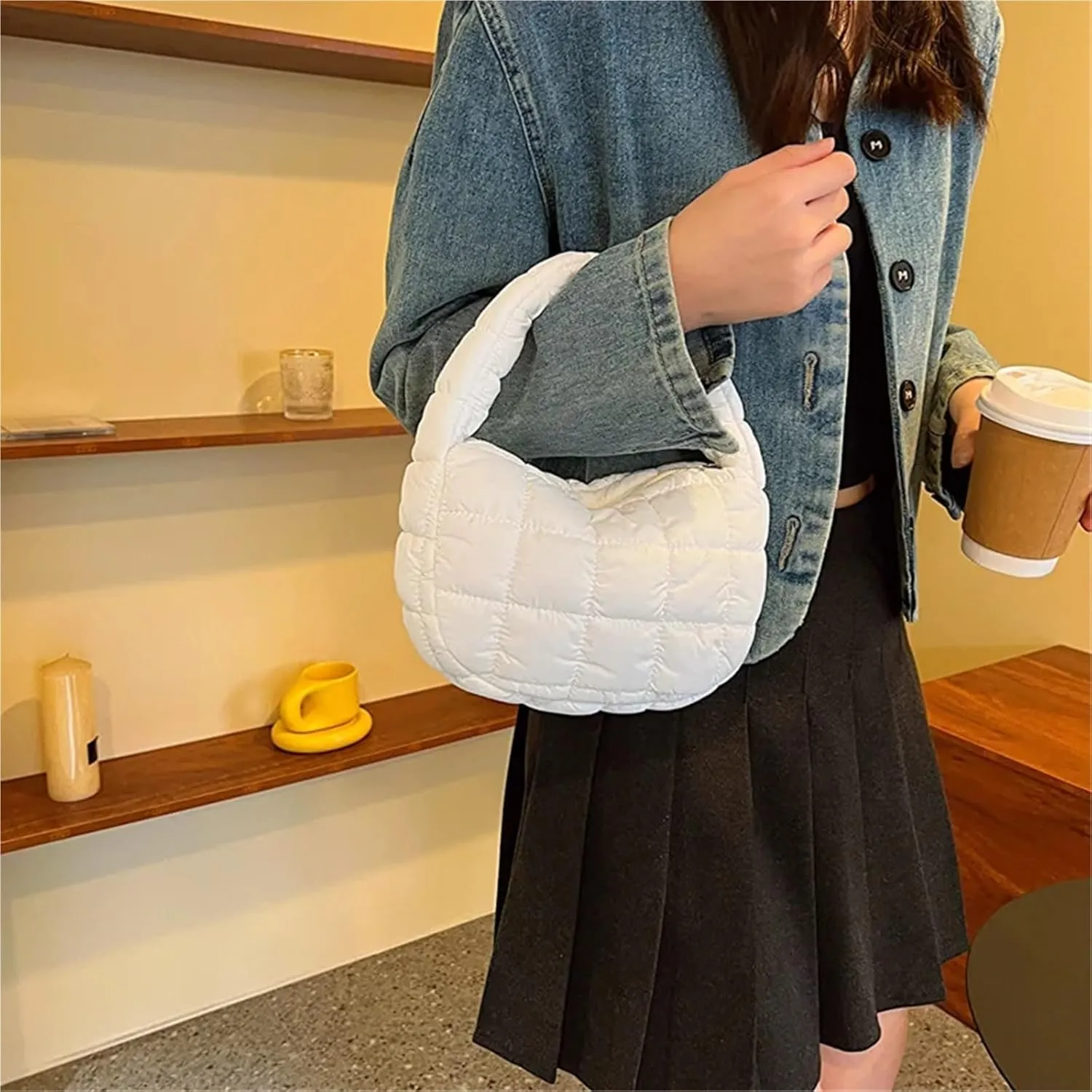 Puffer Tote Bag Fashion Quilted Shoulder Bags For Women Handbag Mini Cloud Pleated Bags Puffer Dumpling Bag(Green)