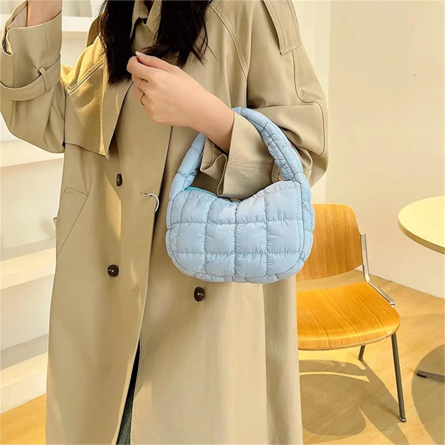 Puffer Tote Bag Fashion Quilted Shoulder Bags For Women Handbag Mini Cloud Pleated Bags Puffer Dumpling Bag(Green)