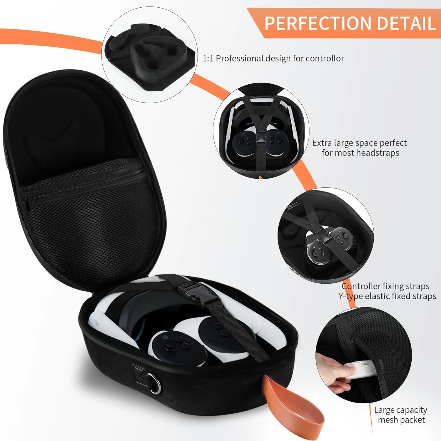 RCGEEK HiBloks Carrying Case for Meta Quest 3 Accessories, Hard Travel Case for Oculus Quest 3 All-in-One VR Headset and Controllers, Quest 3 Backpack Portable Storage Bag