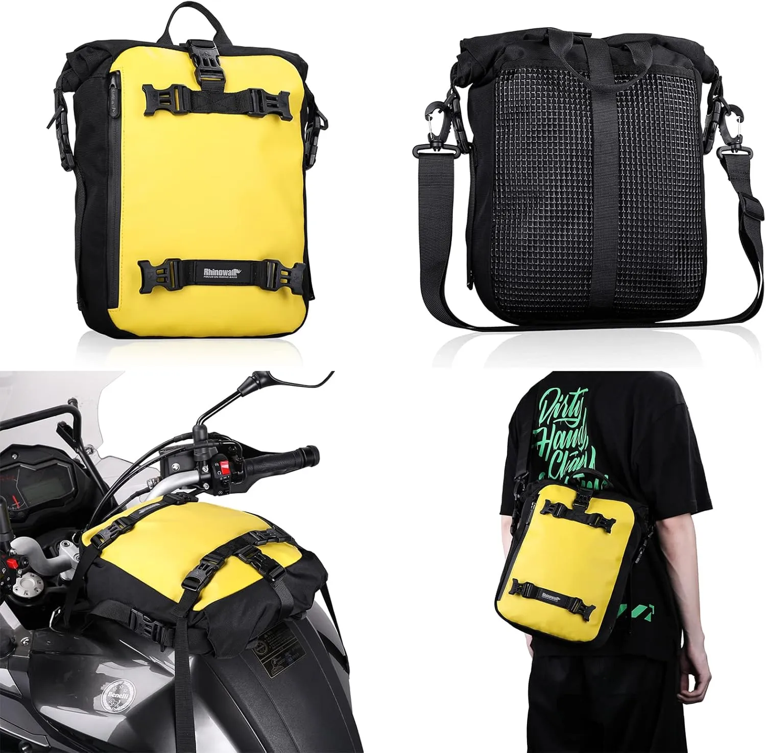Rhinowalk Motor Saddle Bag Motorcycle Pannier Bag Waterproof Multifunctional Rear Rack Trunk Seat Bag (Yellow, 10L)