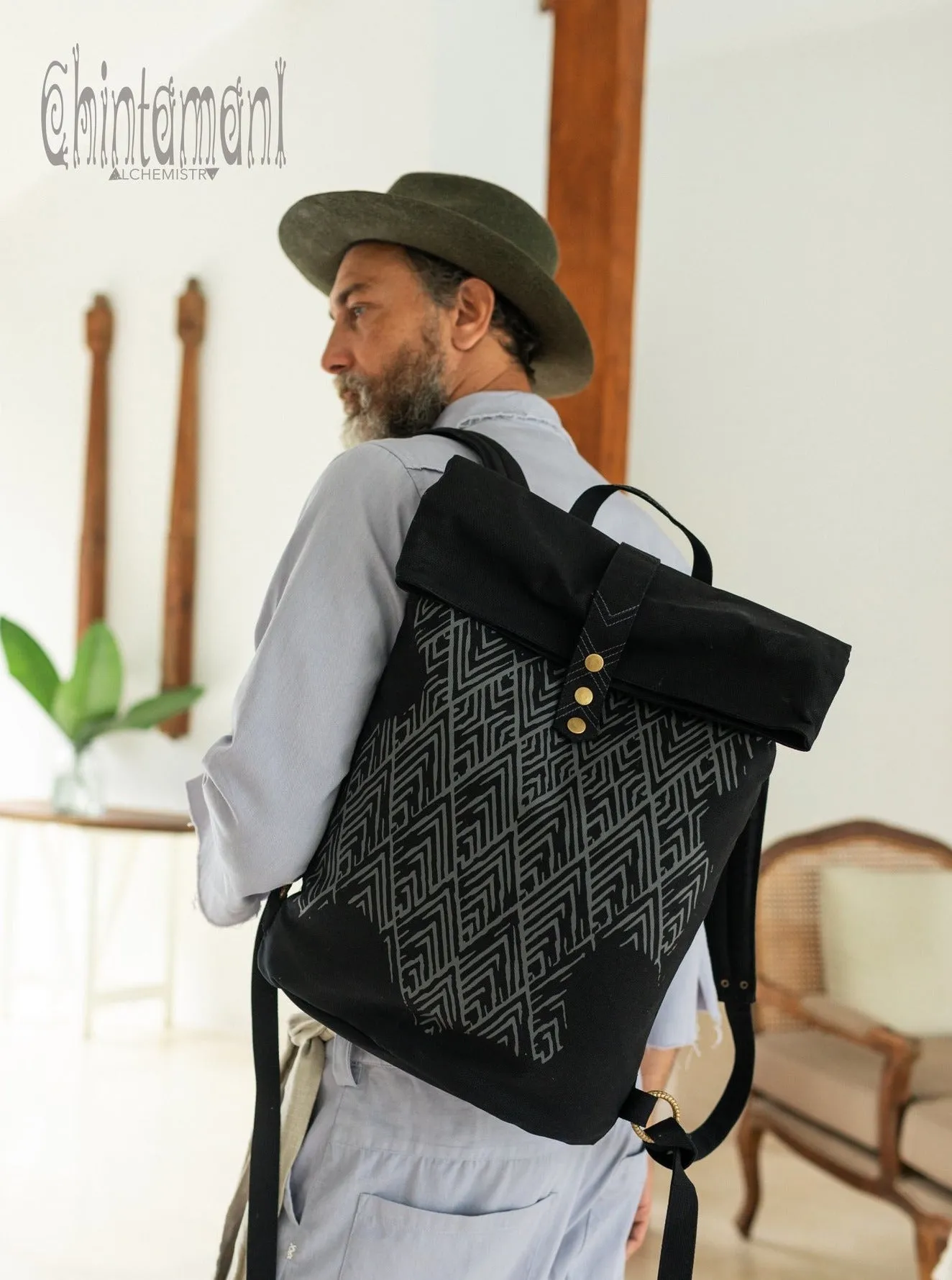 Rolltop Canvas Backpack Unisex / Black