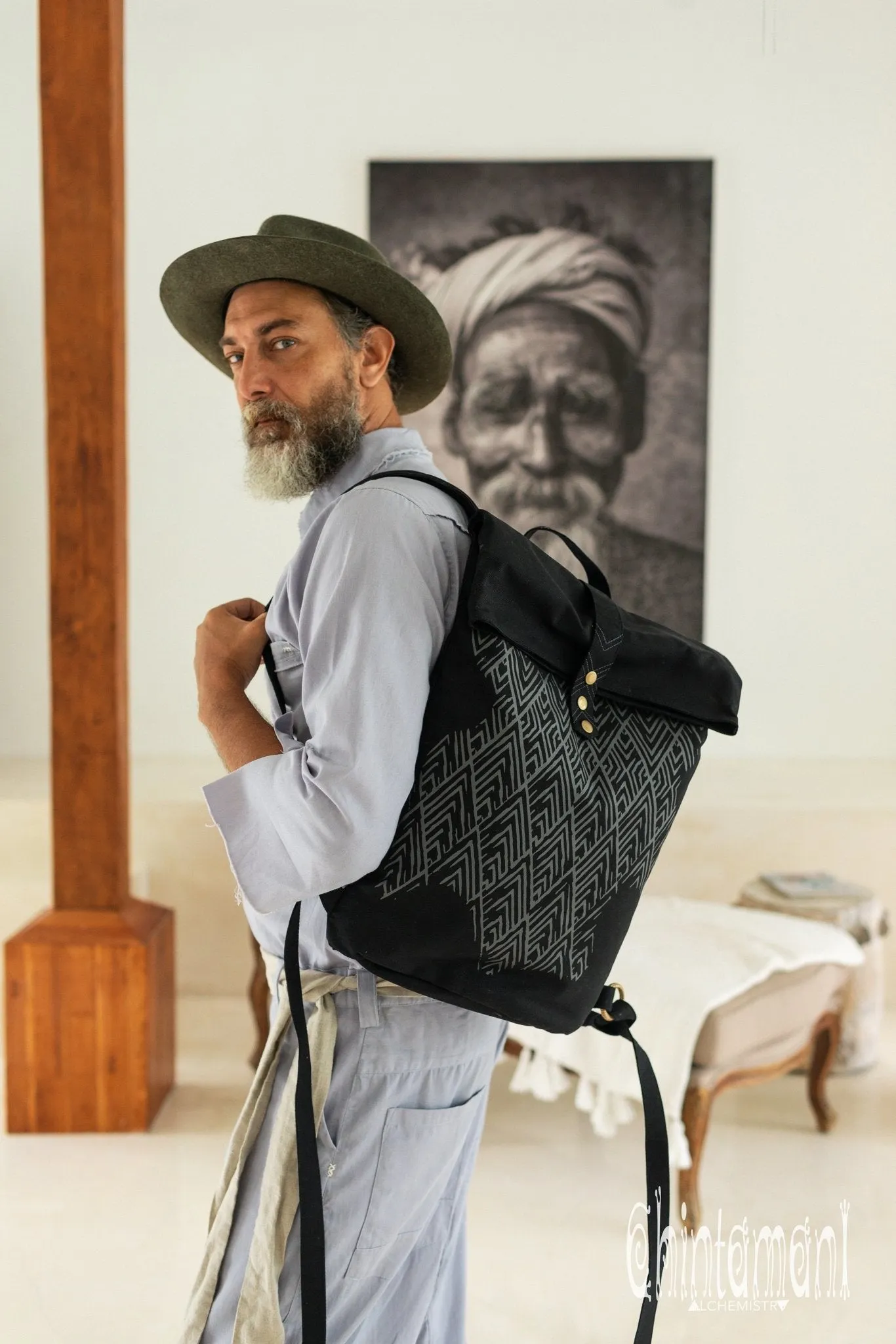Rolltop Canvas Backpack Unisex / Black