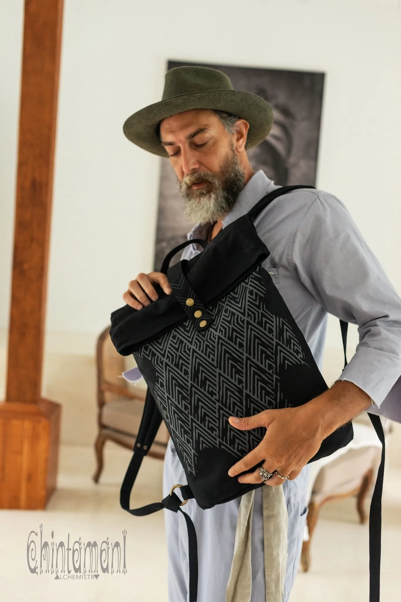 Rolltop Canvas Backpack Unisex / Black