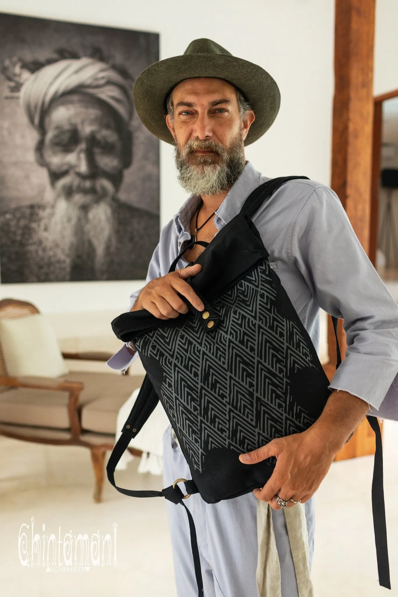 Rolltop Canvas Backpack Unisex / Black