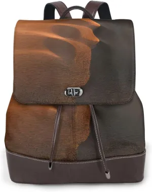 Sand Dunes Print Women's PU Leather Backpack, Fashion, Work, Journey Daily Use - Chestnut Brown