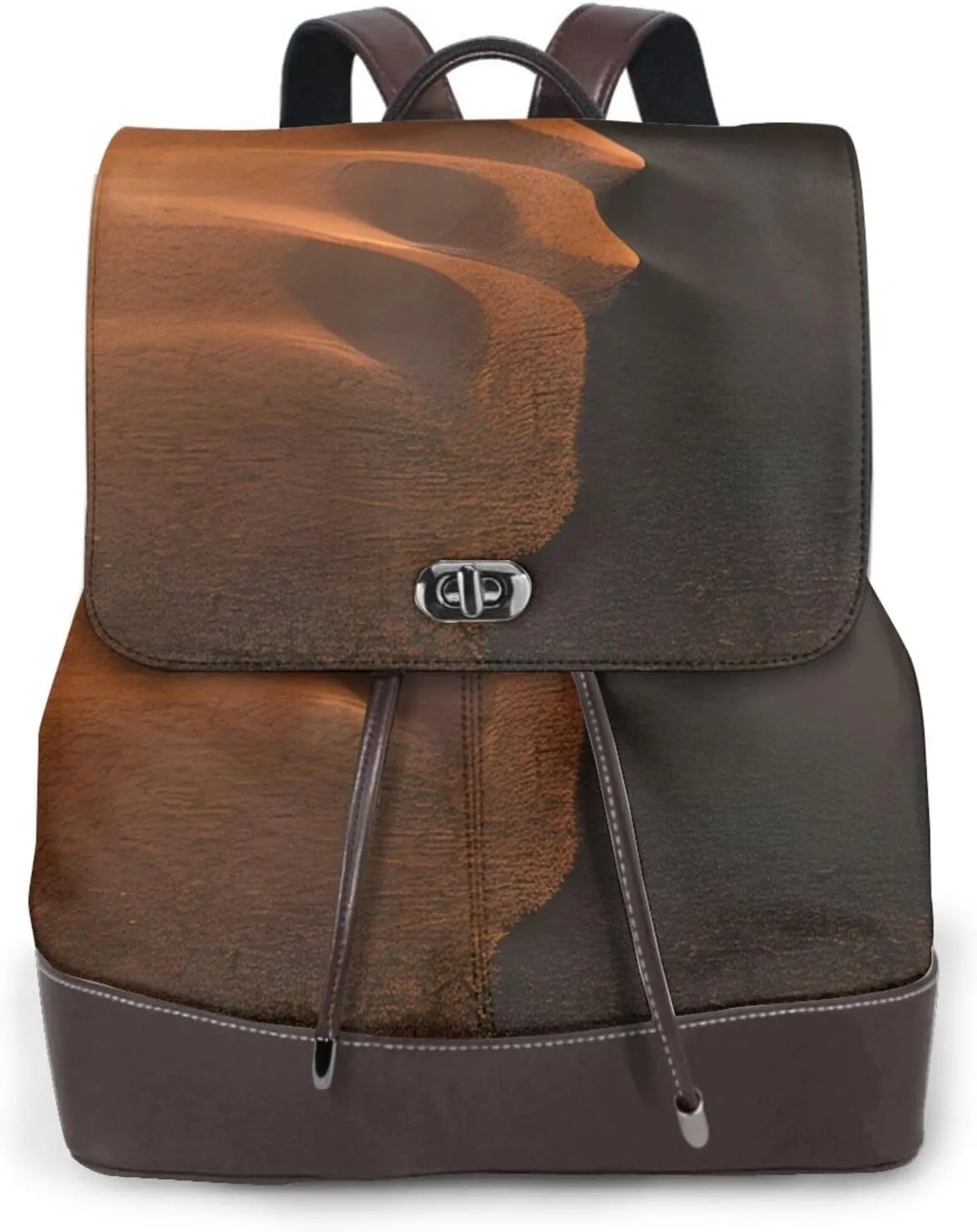 Sand Dunes Print Women's PU Leather Backpack, Fashion, Work, Journey Daily Use - Chestnut Brown