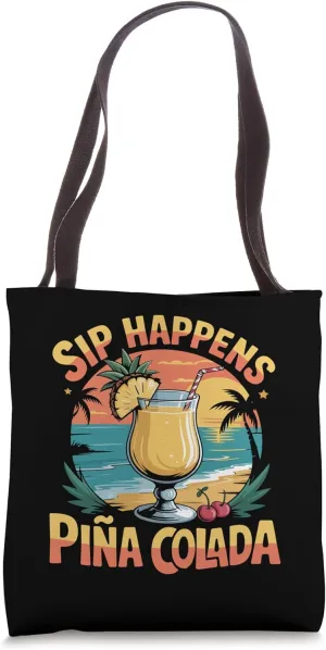 Sip Happens Retro Pia Colada Summer Vibes Tropical Beach Tote Bag