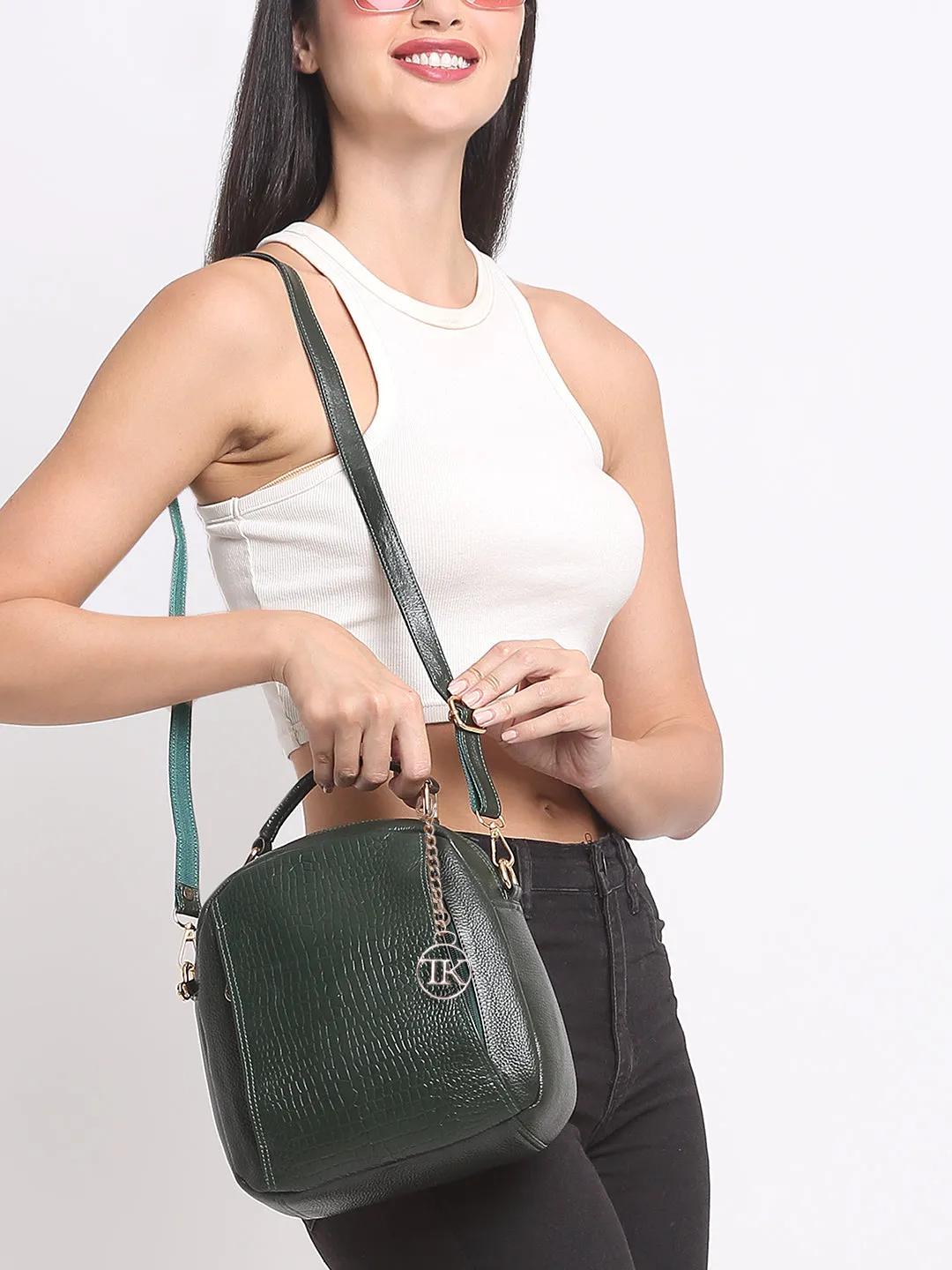 Teakwood Leathers Solid Textured Backpack cum Side Bag (2 in 1)