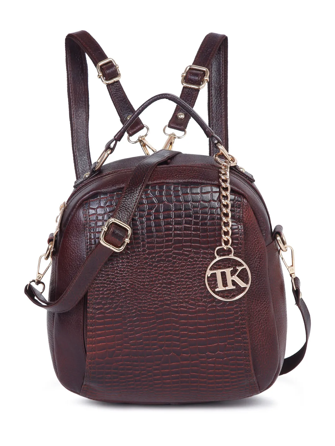 Teakwood Leathers Solid Textured Backpack cum Side Bag (2 in 1)