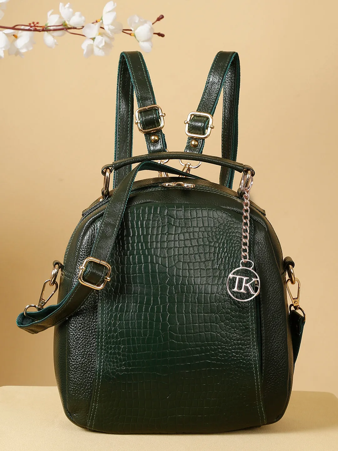 Teakwood Leathers Solid Textured Backpack cum Side Bag (2 in 1)