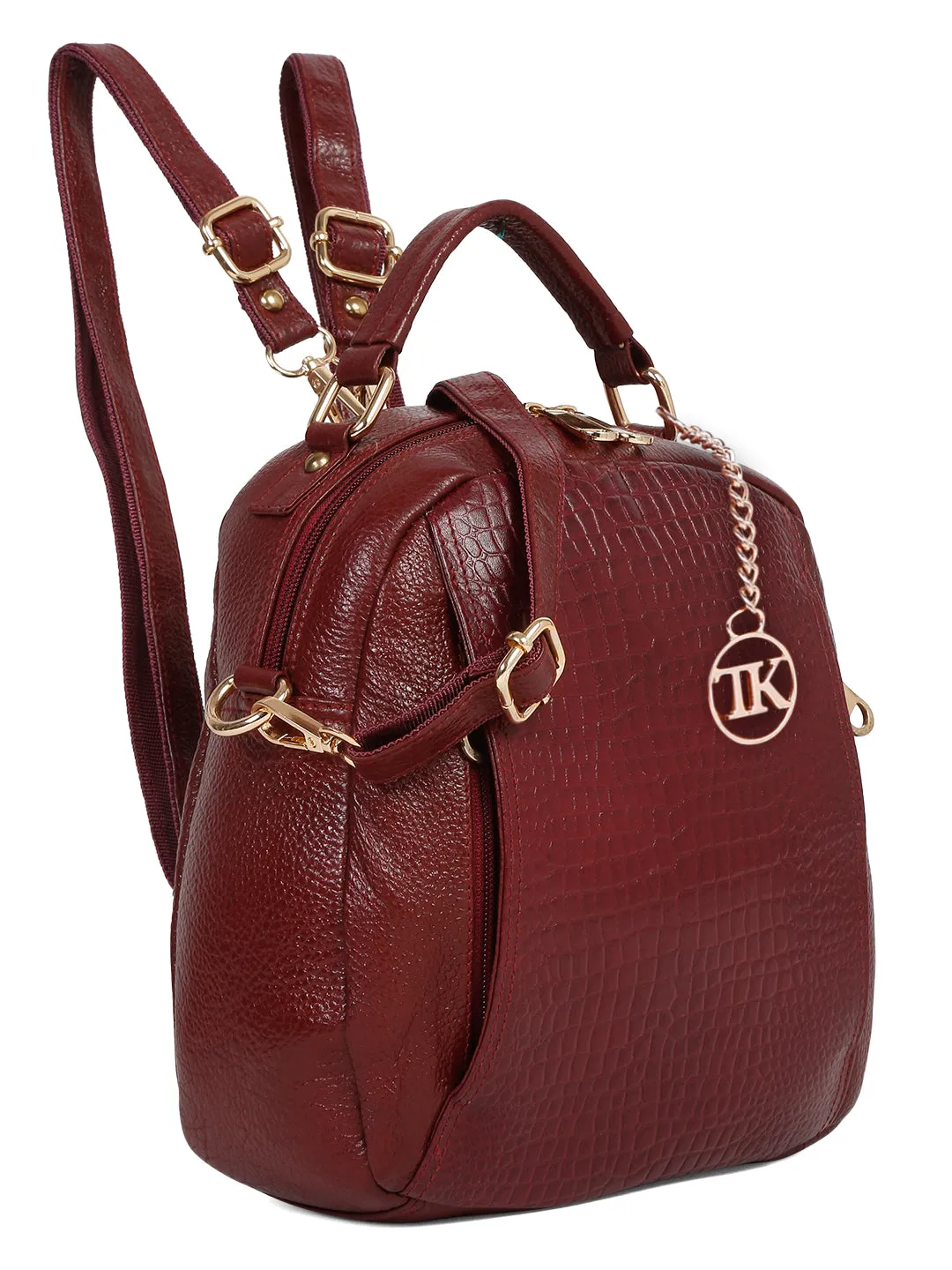 Teakwood Leathers Solid Textured Backpack cum Side Bag (2 in 1)