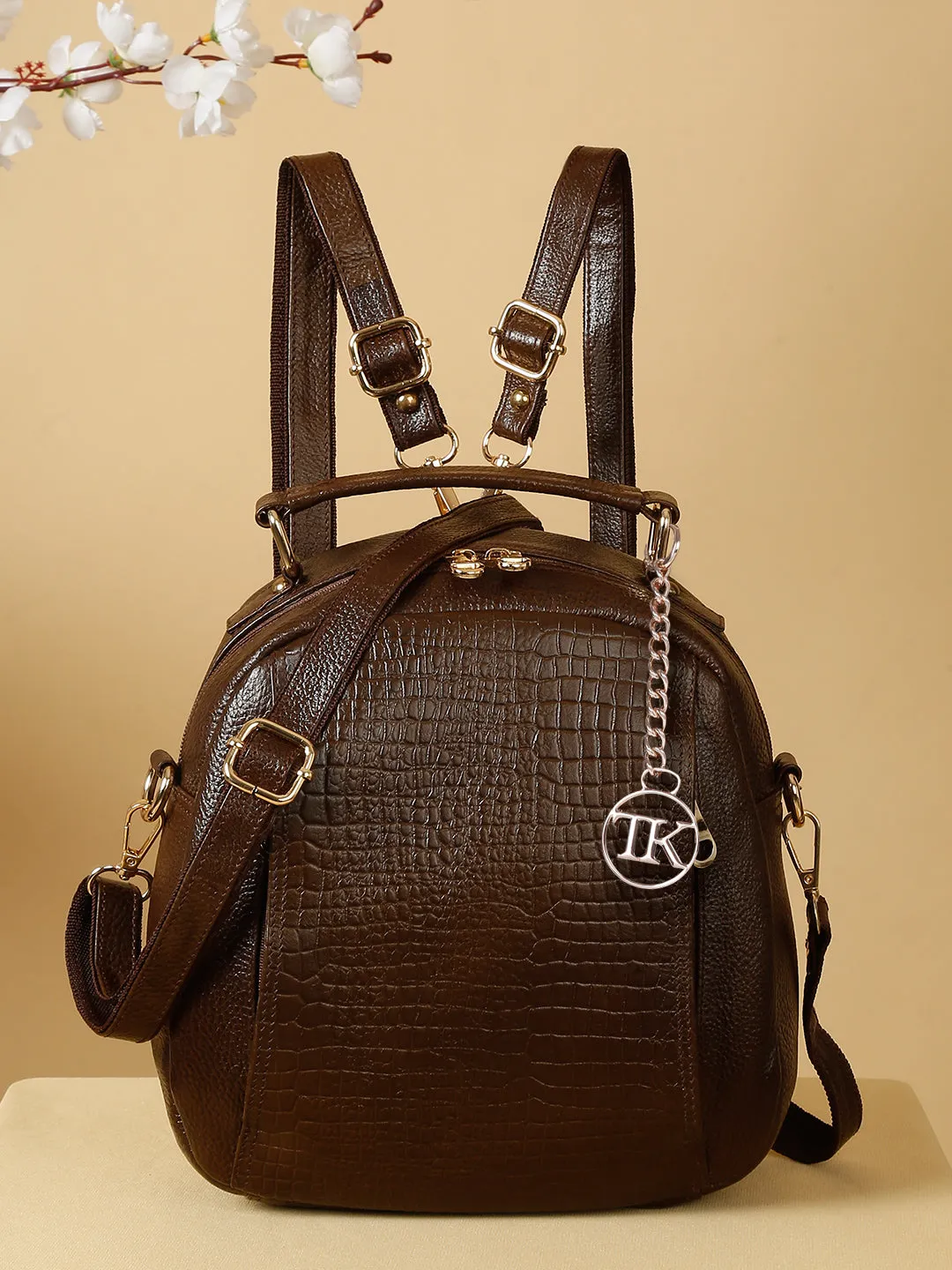 Teakwood Leathers Solid Textured Backpack cum Side Bag (2 in 1)