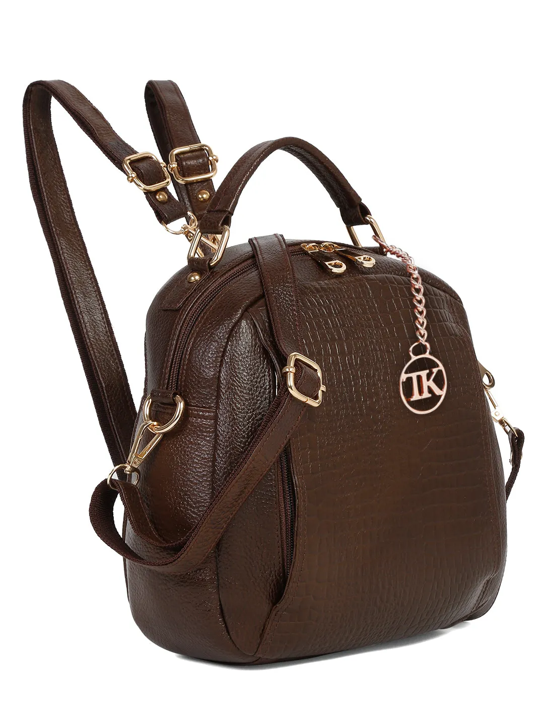 Teakwood Leathers Solid Textured Backpack cum Side Bag (2 in 1)
