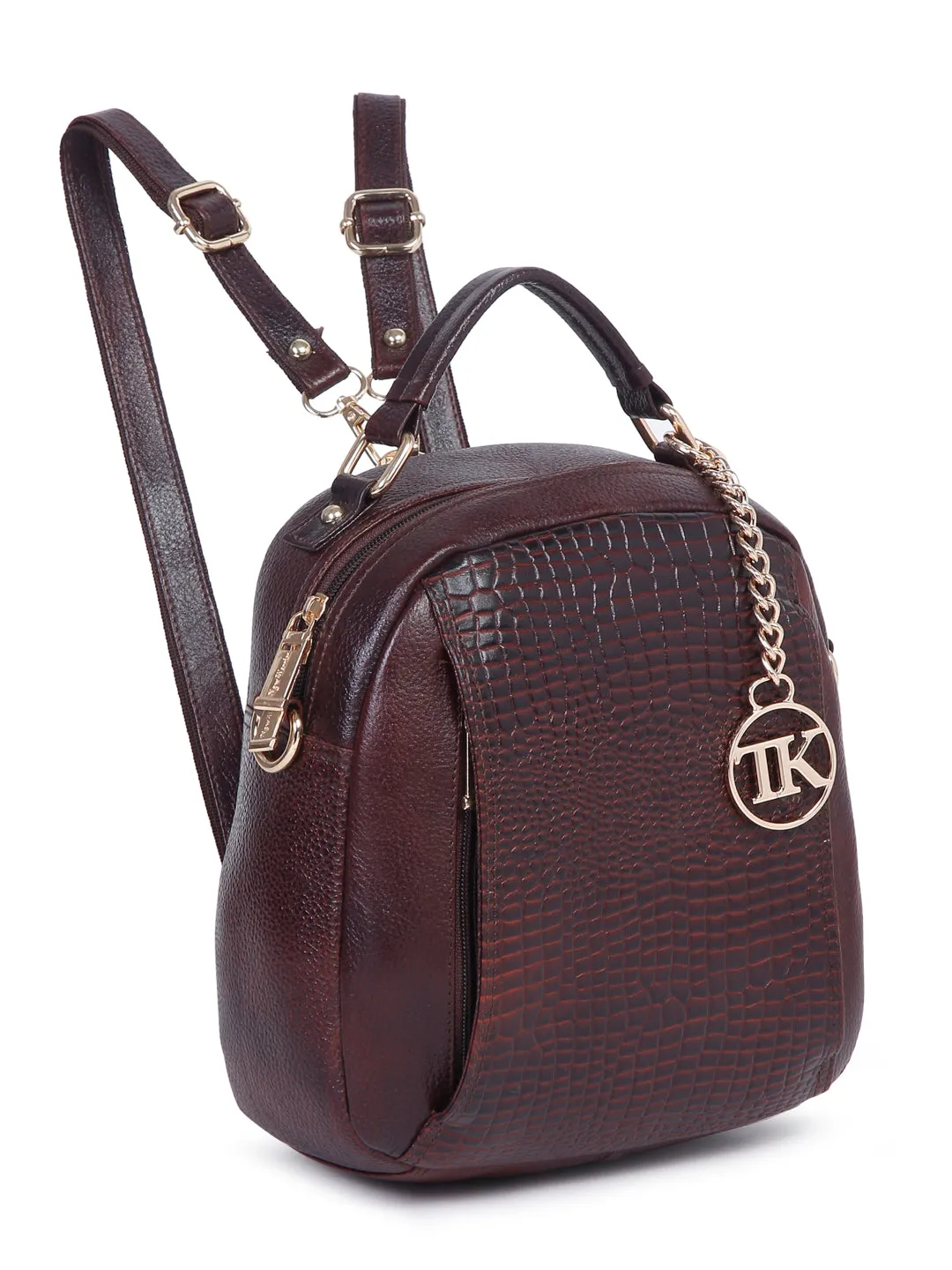 Teakwood Leathers Solid Textured Backpack cum Side Bag (2 in 1)