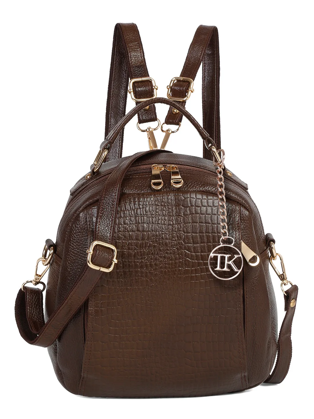 Teakwood Leathers Solid Textured Backpack cum Side Bag (2 in 1)