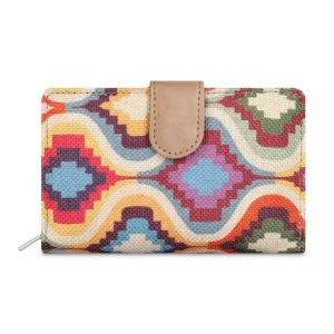 THE CLOWNFISH Fab Series Printed Handicraft Fabric & Vegan Leather Ladies Wallet Clutch Purse for Women Girls with Multiple Compartments (Multicolour-Design)