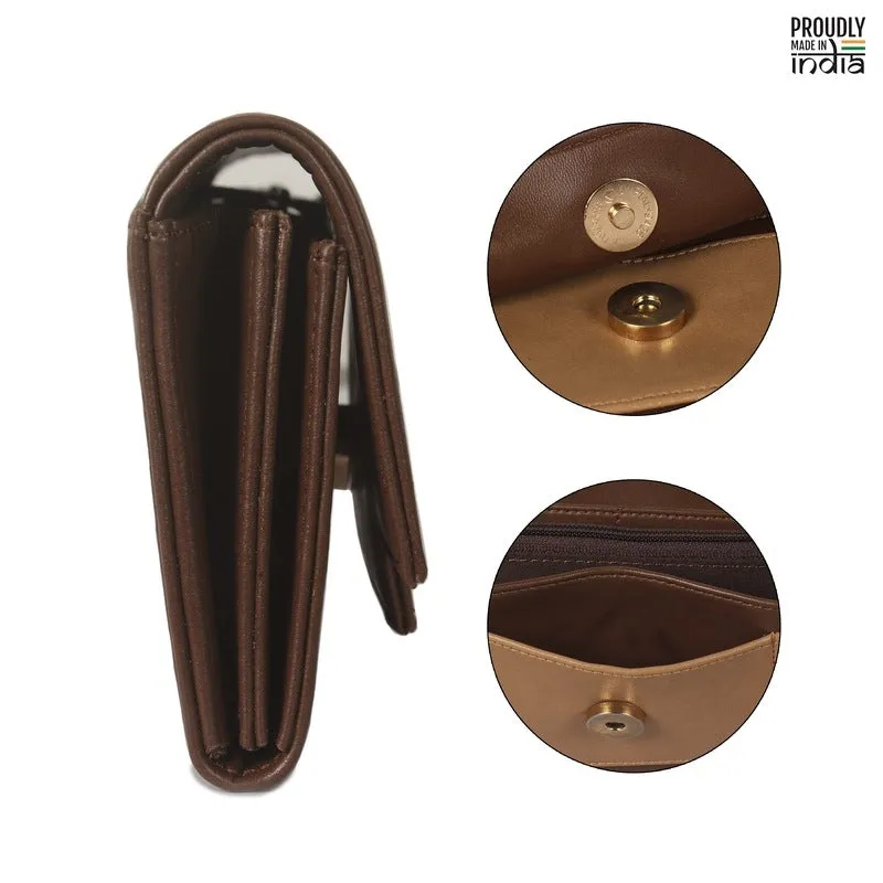 THE CLOWNFISH Gracy Collection Womens Wallet Clutch Ladies Purse with multiple card slots (Brown)