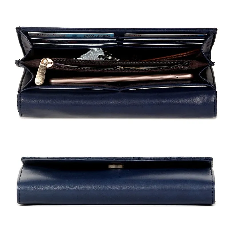 THE CLOWNFISH Helena Collection Womens Wallet Clutch Ladies Purse with Embroidery On Flap (Brown)