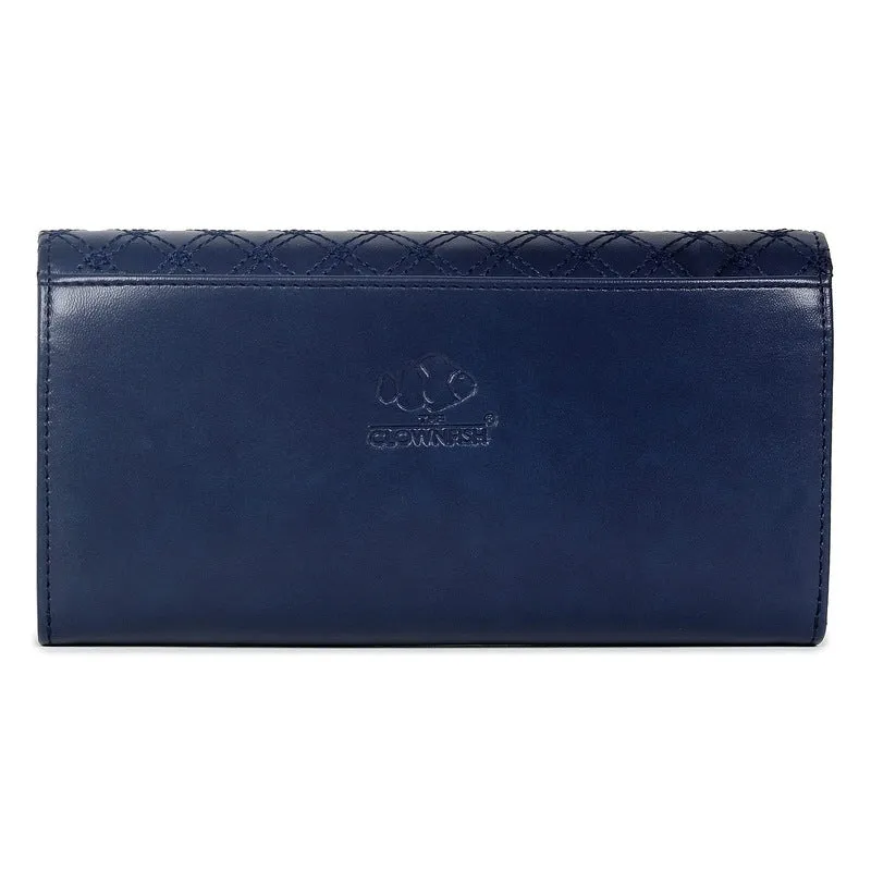 THE CLOWNFISH Helena Collection Womens Wallet Clutch Ladies Purse with Embroidery On Flap (Brown)