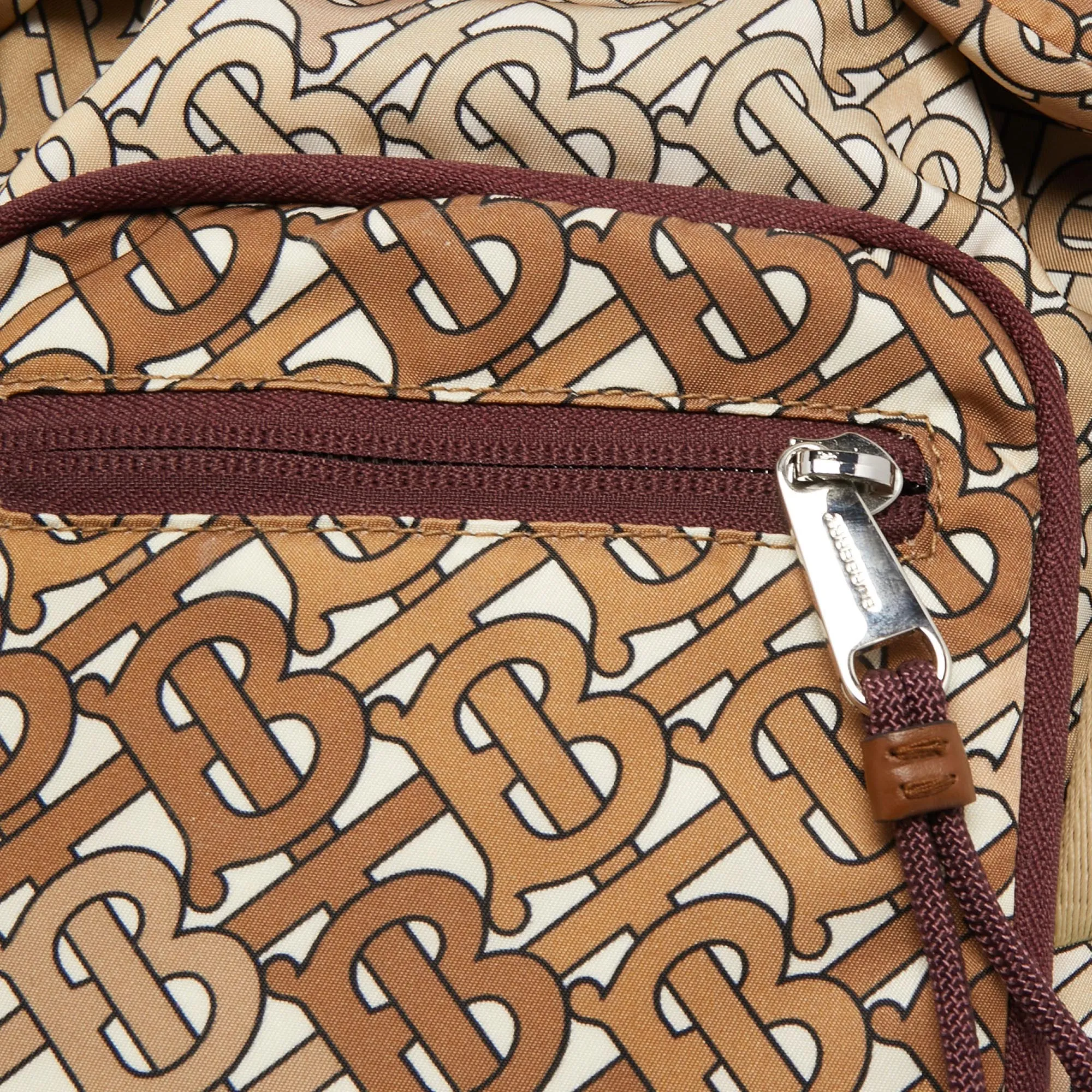 Trendy Inspired Burberry Brown Tb Monogram Nylon And Mesh Leo Sling Bag