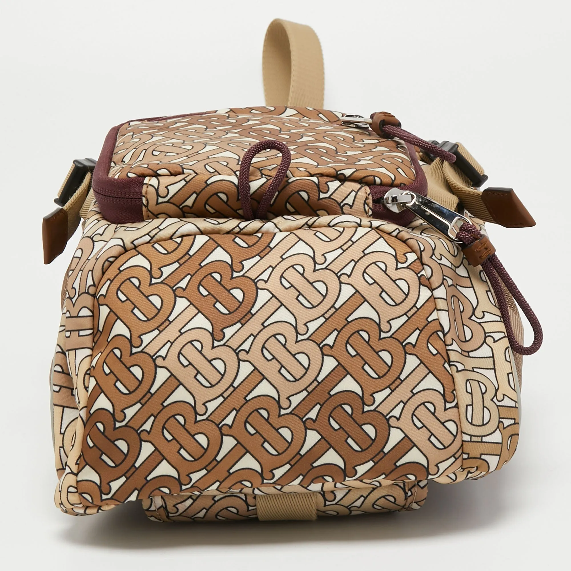 Trendy Inspired Burberry Brown Tb Monogram Nylon And Mesh Leo Sling Bag