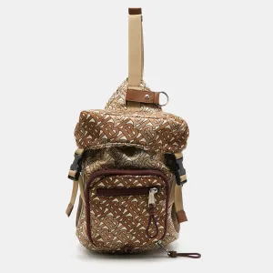 Trendy Inspired Burberry Brown Tb Monogram Nylon And Mesh Leo Sling Bag