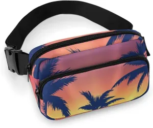 Tropical Tropical Trees Fanny Pack Belt Bag with Adjustable Strap Sunset Waist Packs Small Pouch Crossbody Bags for Hiking Running Cycling Traveling