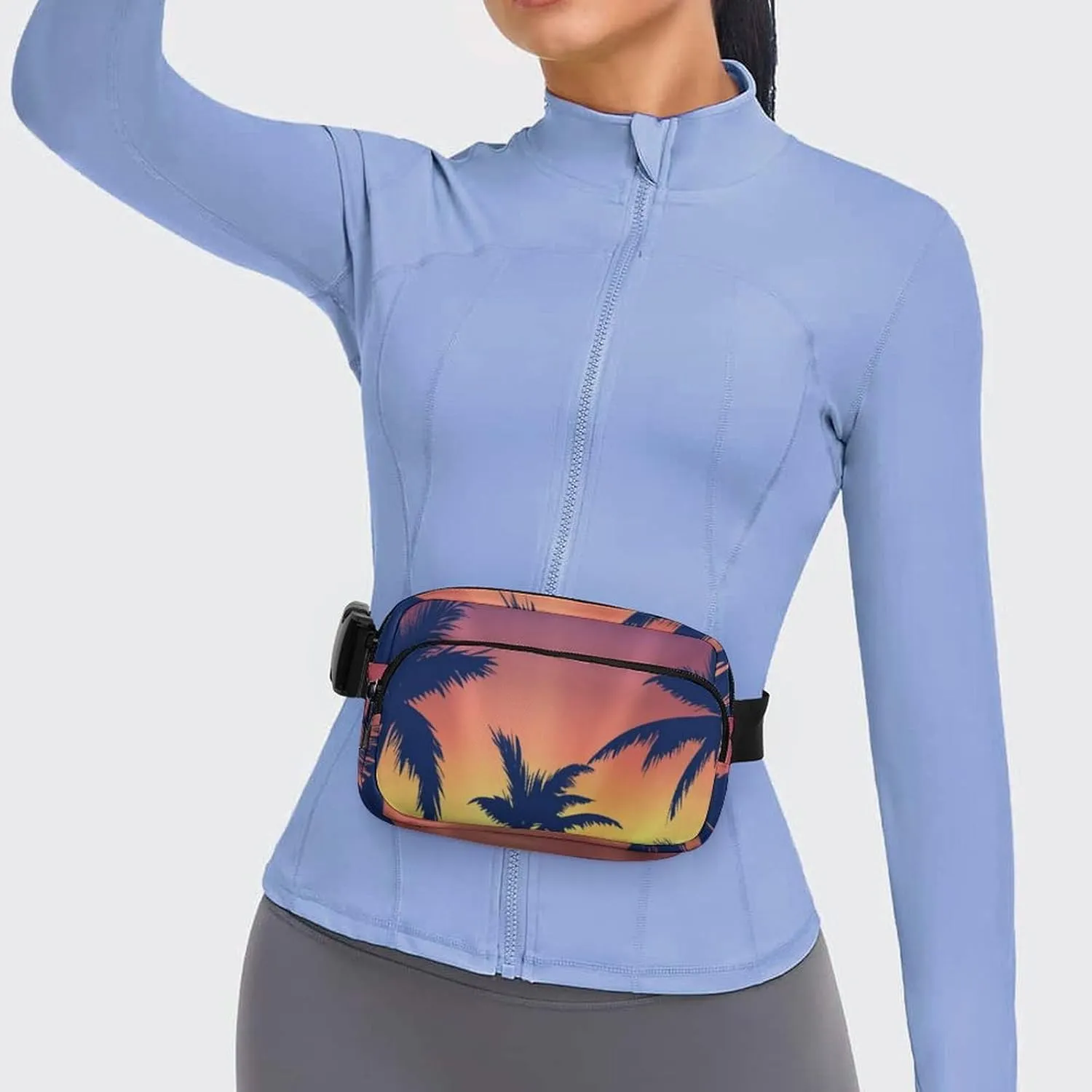 Tropical Tropical Trees Fanny Pack Belt Bag with Adjustable Strap Sunset Waist Packs Small Pouch Crossbody Bags for Hiking Running Cycling Traveling