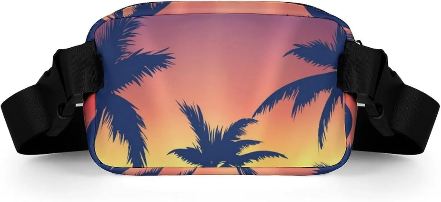 Tropical Tropical Trees Fanny Pack Belt Bag with Adjustable Strap Sunset Waist Packs Small Pouch Crossbody Bags for Hiking Running Cycling Traveling