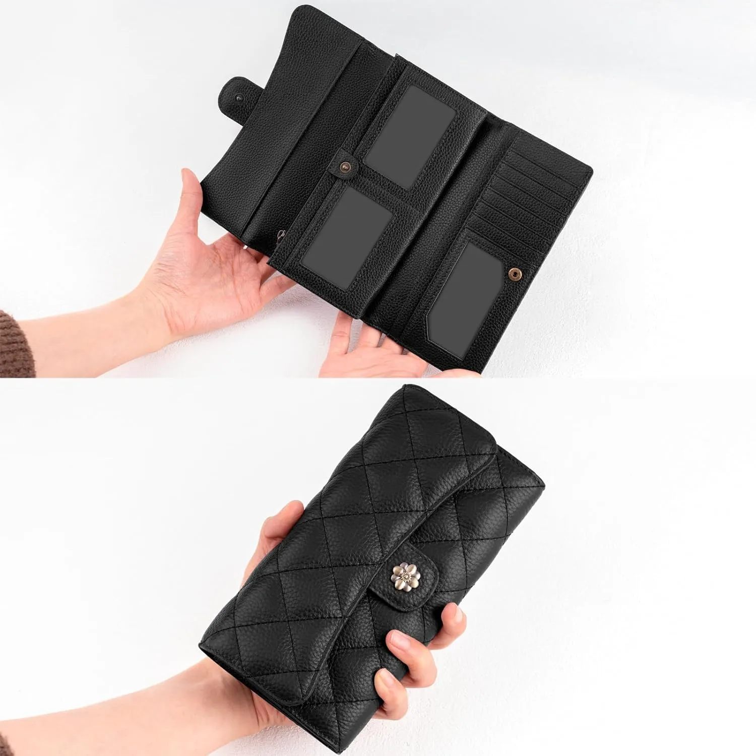 Wallet Women RFID Blocking Leather Large Capacity Credit Card Holder Trifold Ladies Clutch Zipper Long Purse