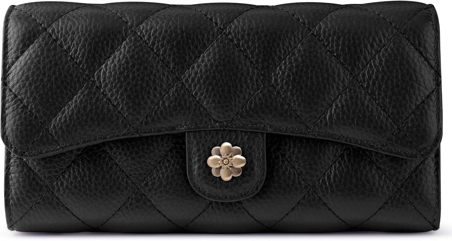 Wallet Women RFID Blocking Leather Large Capacity Credit Card Holder Trifold Ladies Clutch Zipper Long Purse