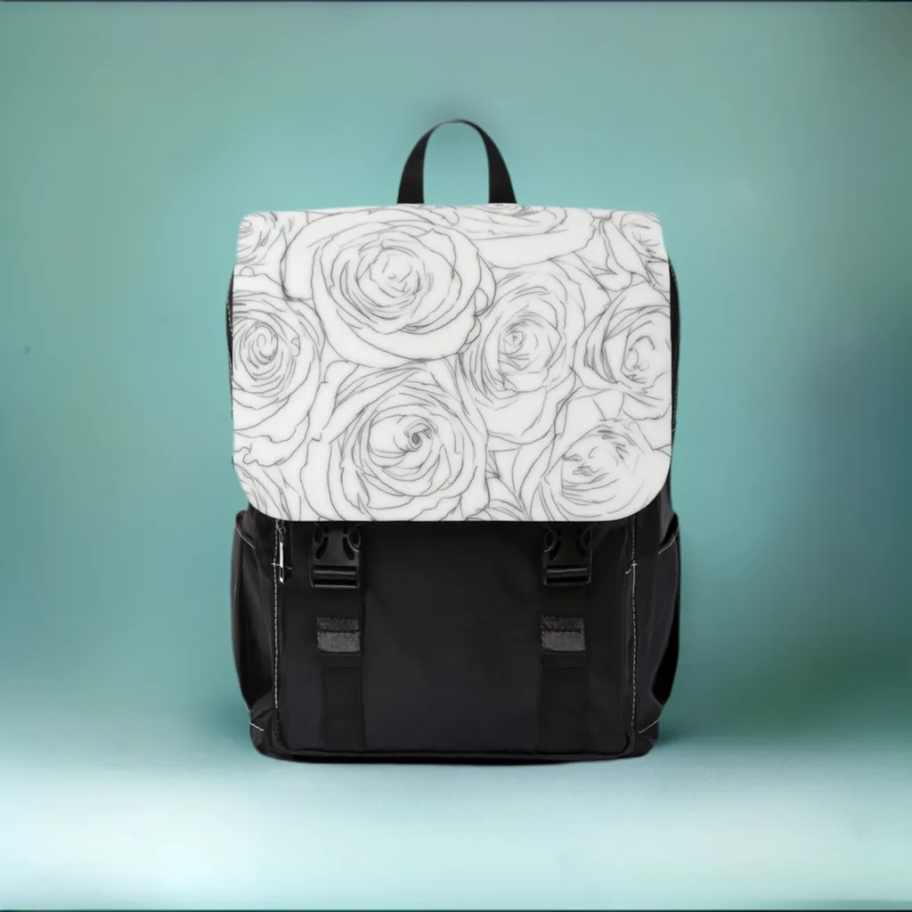 White Rose Unisex Casual Shoulder Backpack Flower Lover Bag