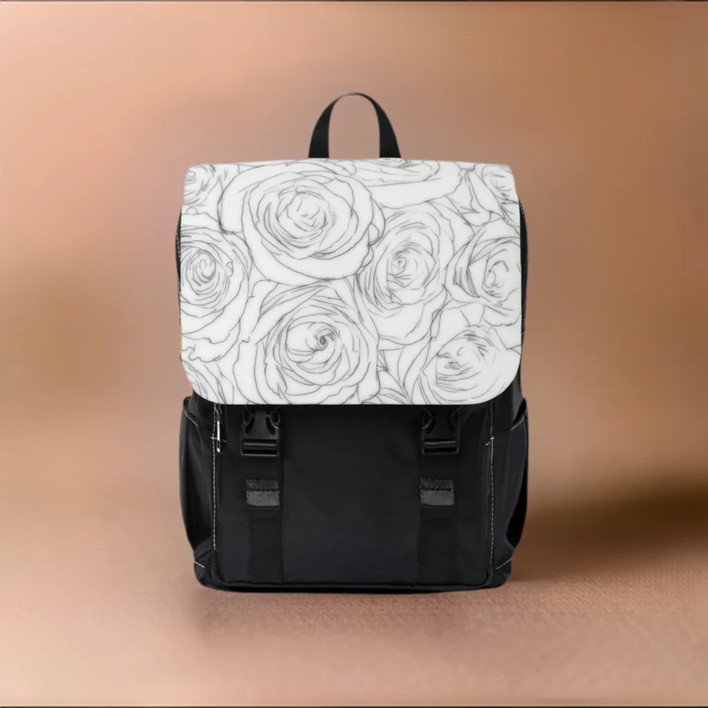 White Rose Unisex Casual Shoulder Backpack Flower Lover Bag