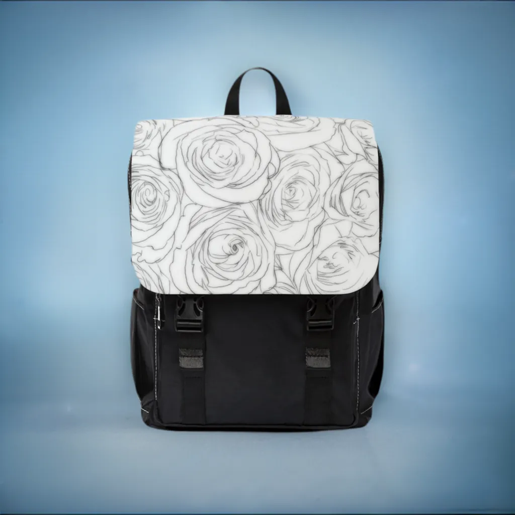 White Rose Unisex Casual Shoulder Backpack Flower Lover Bag