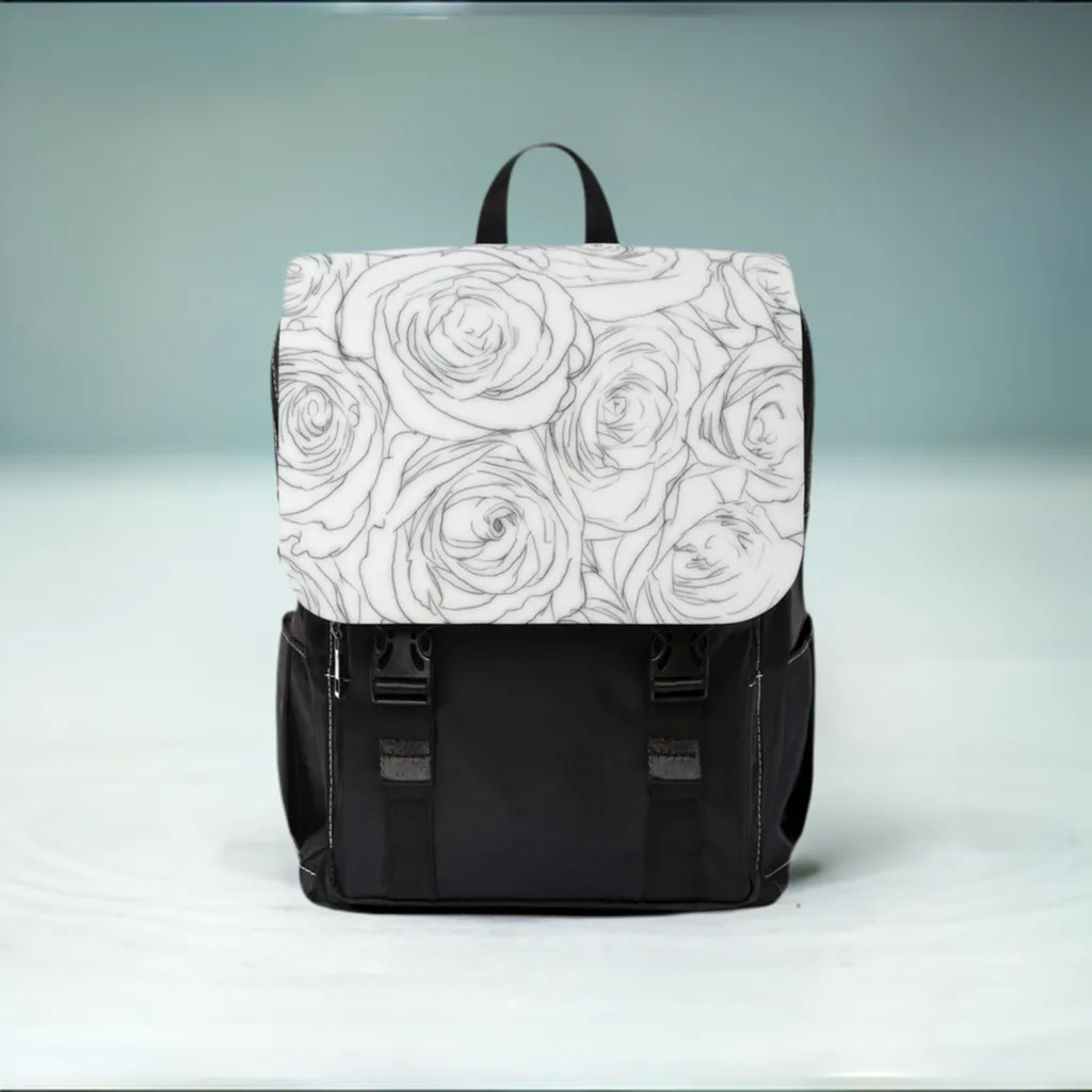 White Rose Unisex Casual Shoulder Backpack Flower Lover Bag