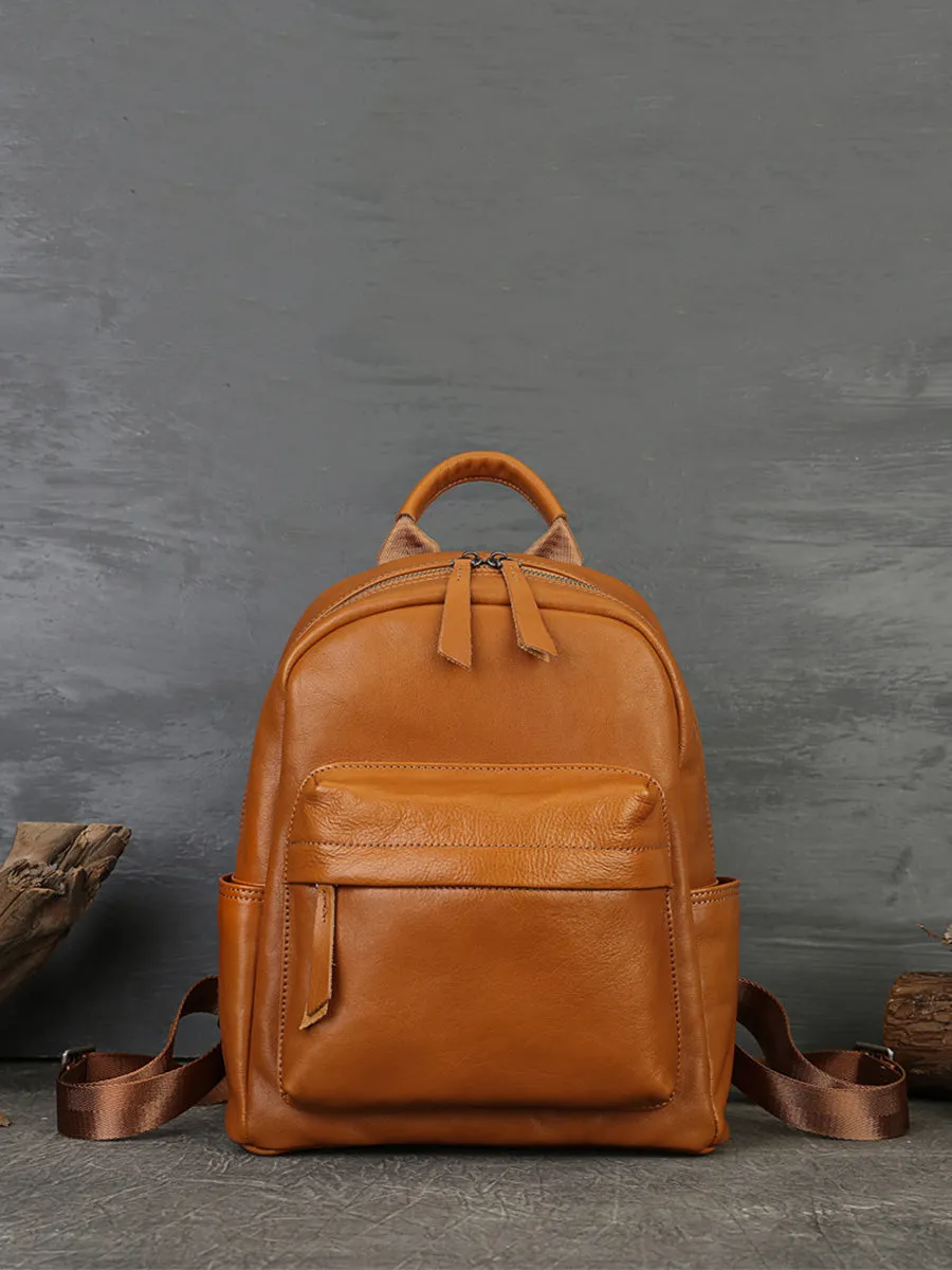 Women Casual Soft Leather Pure Color Backpack AK1044