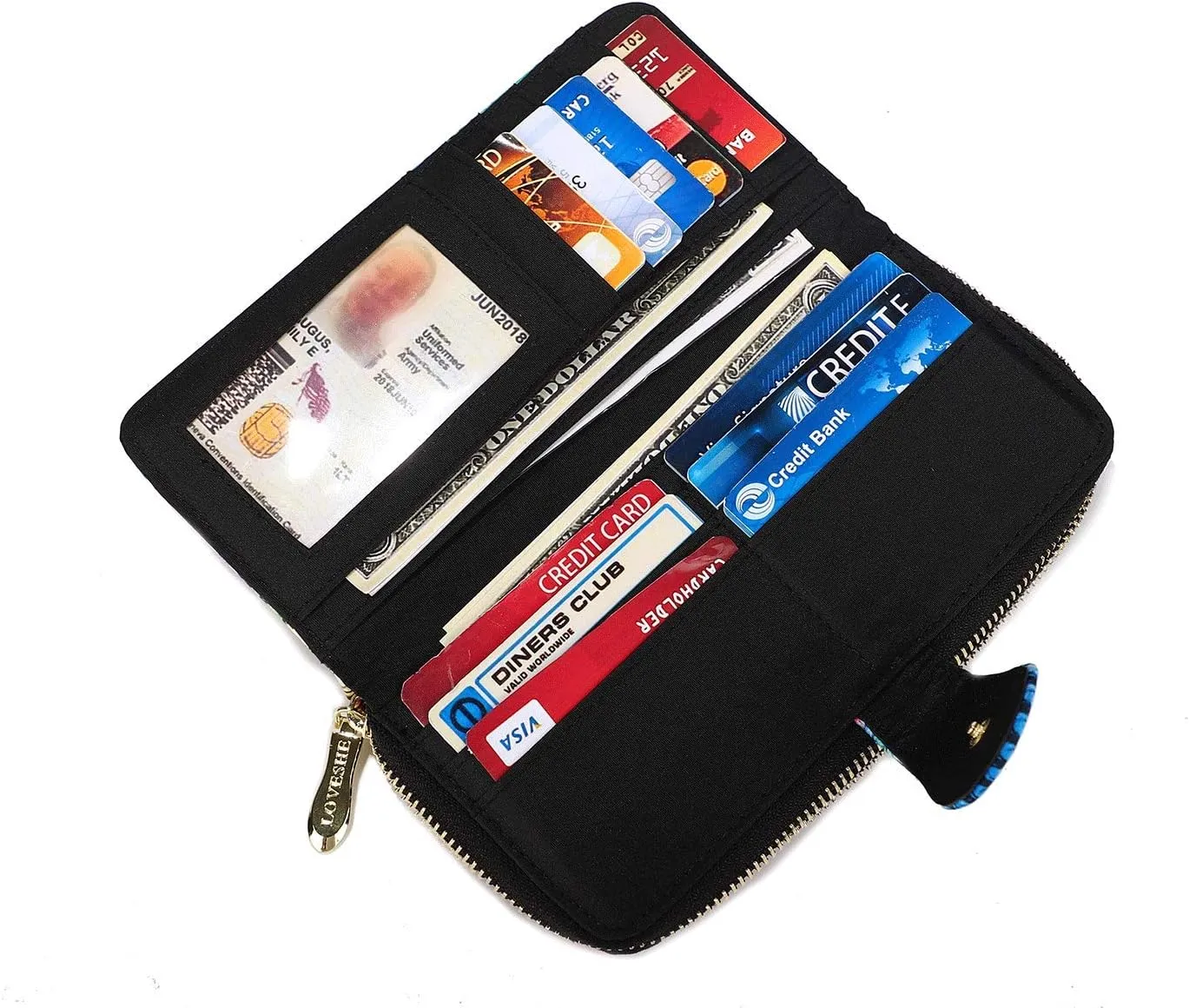 Women Wallet Card RFID For Womens Holder Blocking Credit Small Zipper Purse Pocket Bifold Slim Coin ID Ladies Wristlet Clutch Large Capacity Window Case Travel Zip Women's
