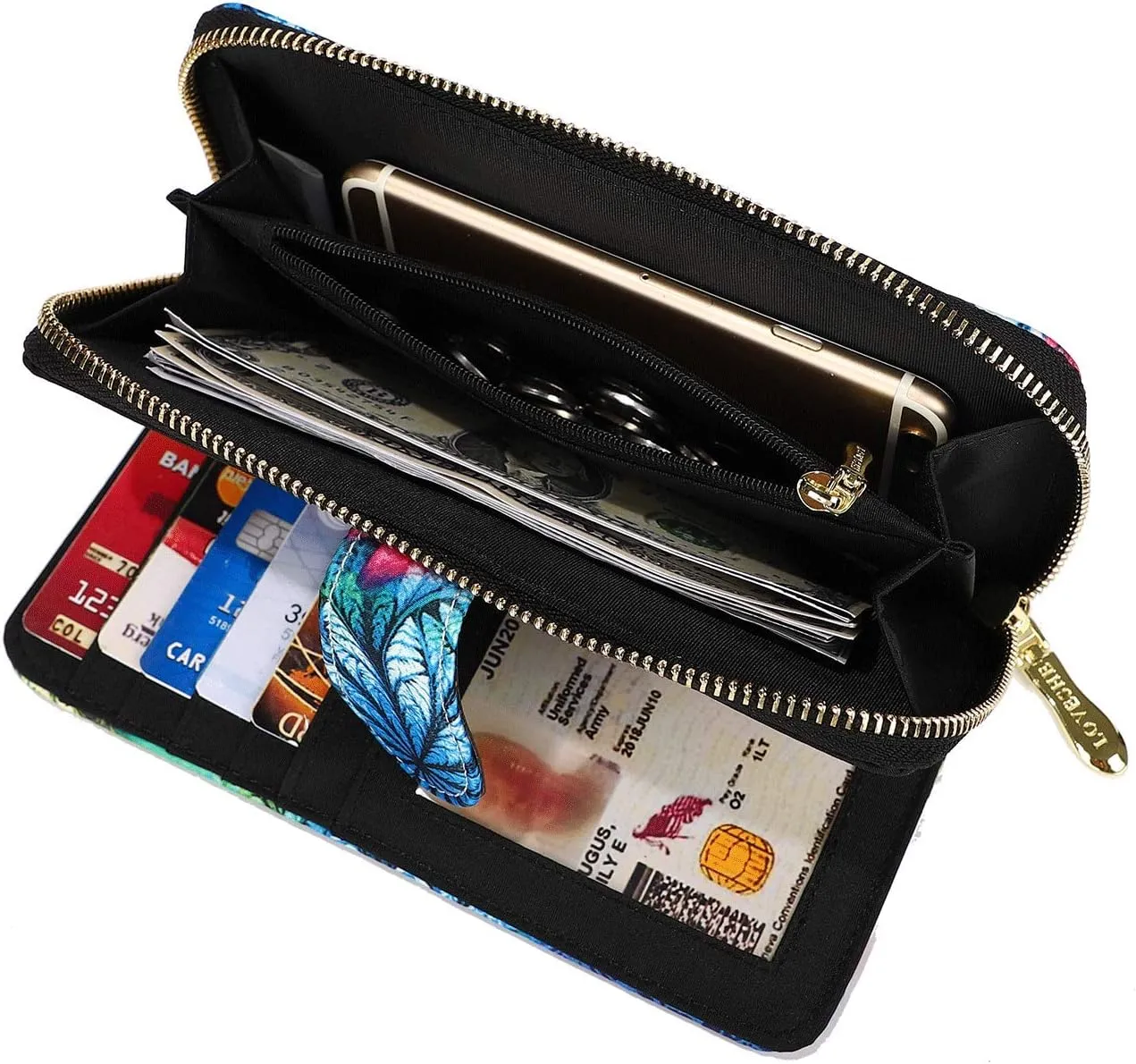 Women Wallet Card RFID For Womens Holder Blocking Credit Small Zipper Purse Pocket Bifold Slim Coin ID Ladies Wristlet Clutch Large Capacity Window Case Travel Zip Women's