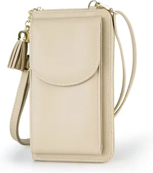 Womens Crossbody Bag Big Tassels Small Cell Phone Shoulder Purse Leather Travel RFID Card Wallet Case Baggap Handbag Clutch